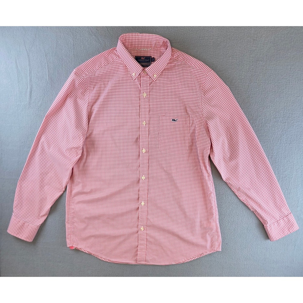 Vineyard Vines Performance Tucker Shirt Mens L Pink Gingham Stretch Button Up